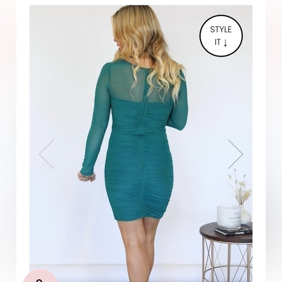 Pink LILY LEAVING LATE GREEN MESH SLEEVE SQUARE NECK DRESS SZ XL - Picture 6 of 16